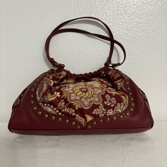 Isabella Fiore Leather & Tapestry Small Shoulder or Handbag With Studs Detail - Picture 3 of 16